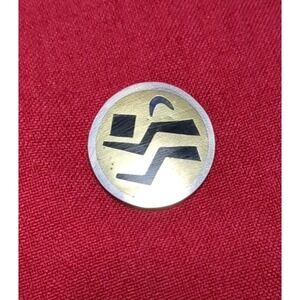 Vintage Mexican 925 Sterling Silver, Brass,‎ & Black Resin signed brooch pin